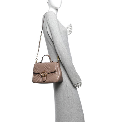 Gucci Calfskin Matelasse Small GG Marmont Top Handle Shoulder Bag Porcelain Rose 2 of 11