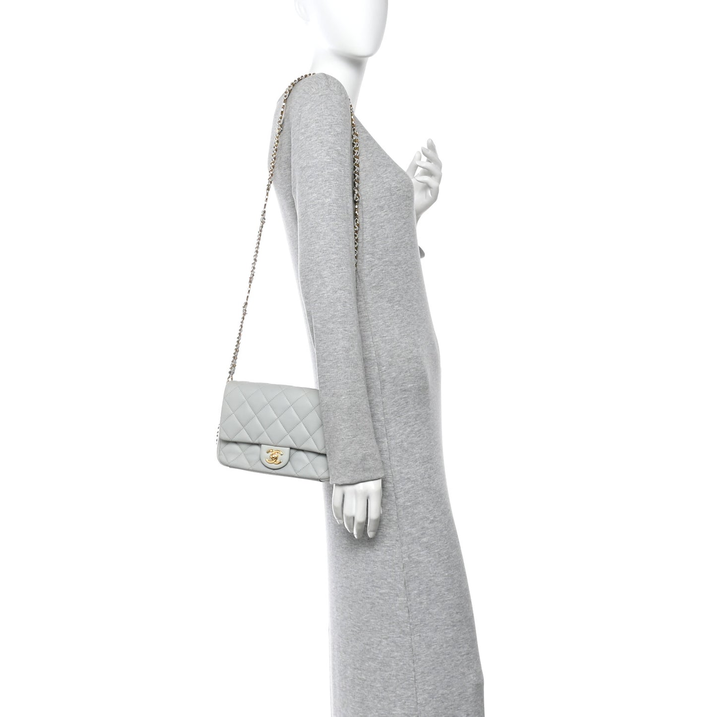 Lambskin Quilted Mini CC You Flap Light Grey