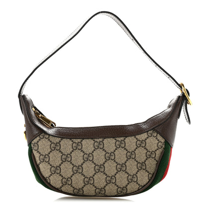 Gucci GG Supreme Monogram Textured Calfskin Web Mini Ophidia Half Moon Hobo Beige Ebony New Acero 1 of 14