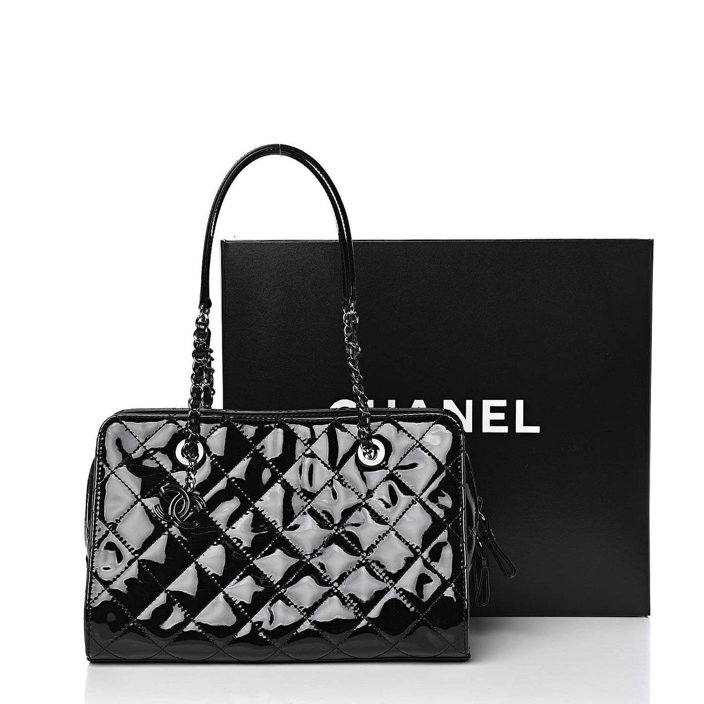Patent Quilted CC Angle Tote Black