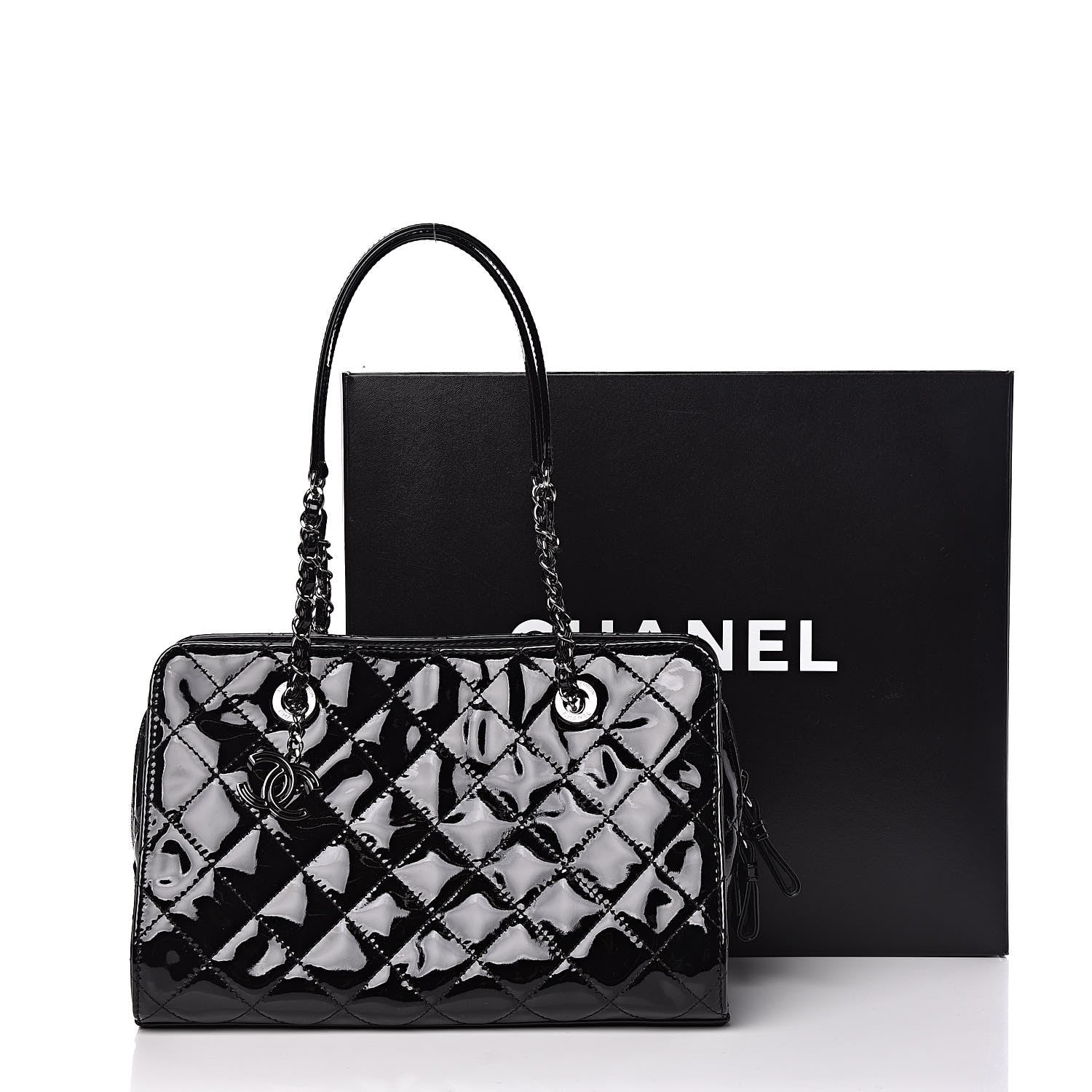 Chanel Patent Quilted CC Angle Tote Black 12 of 12