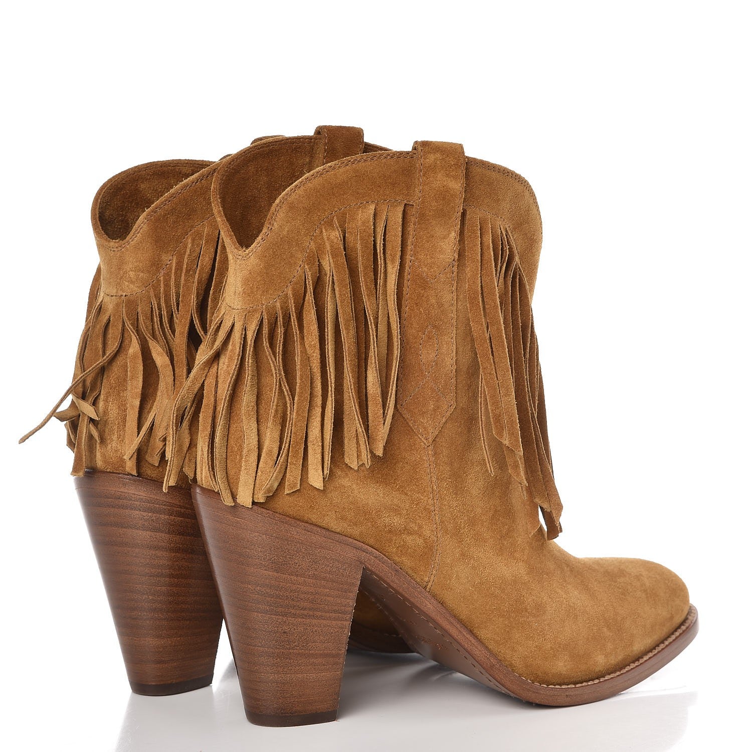 Saint Laurent Suede New Western 80 Fringe Ankle Boots 40 Light Tan 4 of 9