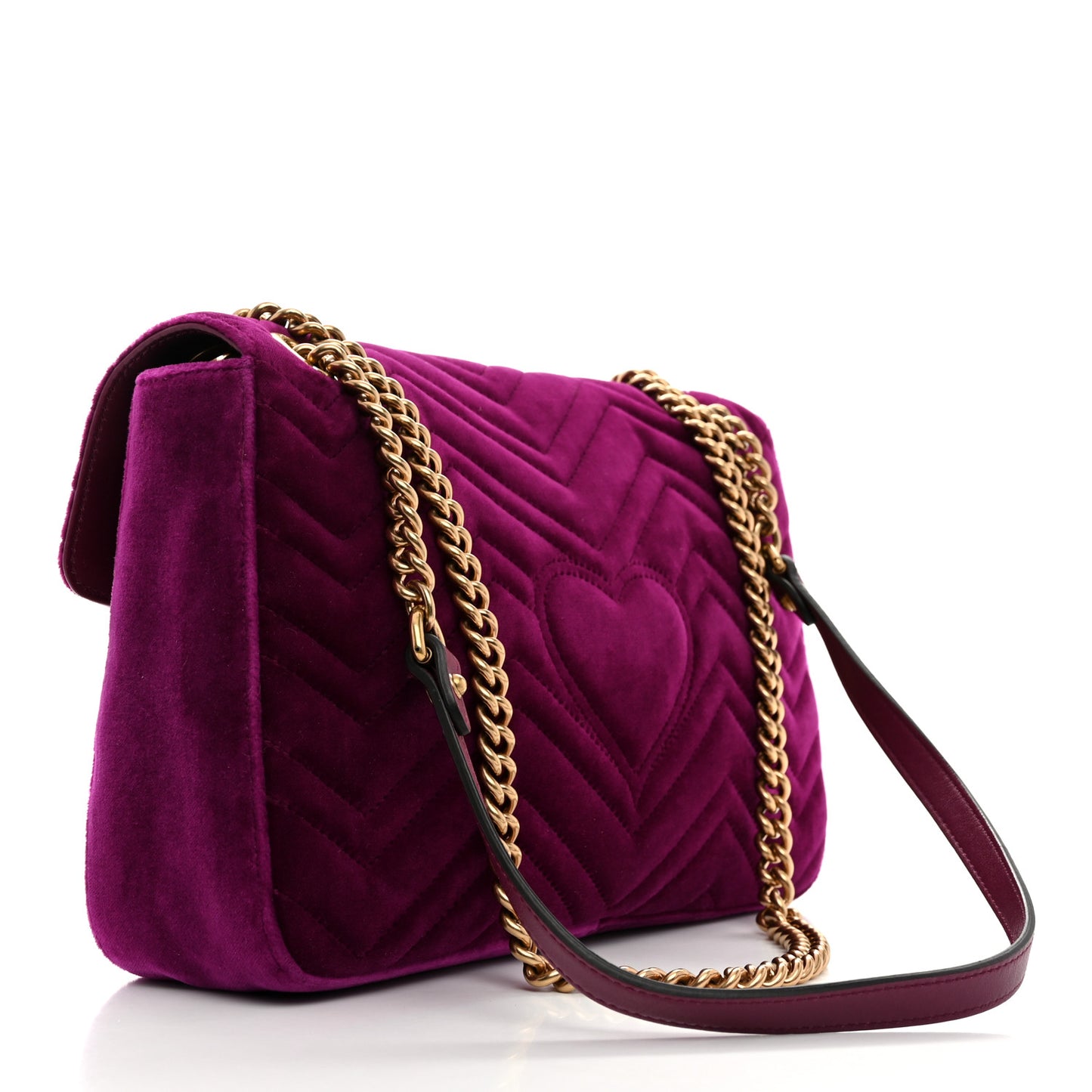Velvet Matelasse Medium GG Marmont Shoulder Bag Fuchsia Violet Cyclamen
