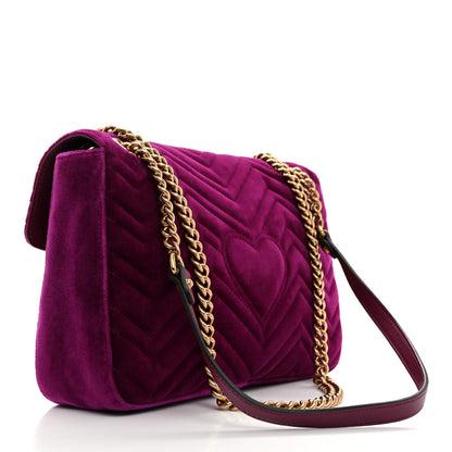 Gucci Velvet Matelasse Medium GG Marmont Shoulder Bag Fuchsia Violet Cyclamen 2 of 10