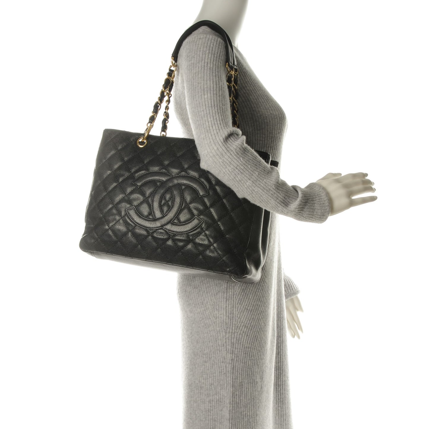 Caviar Quilted Grand Shopping Tote GST Black