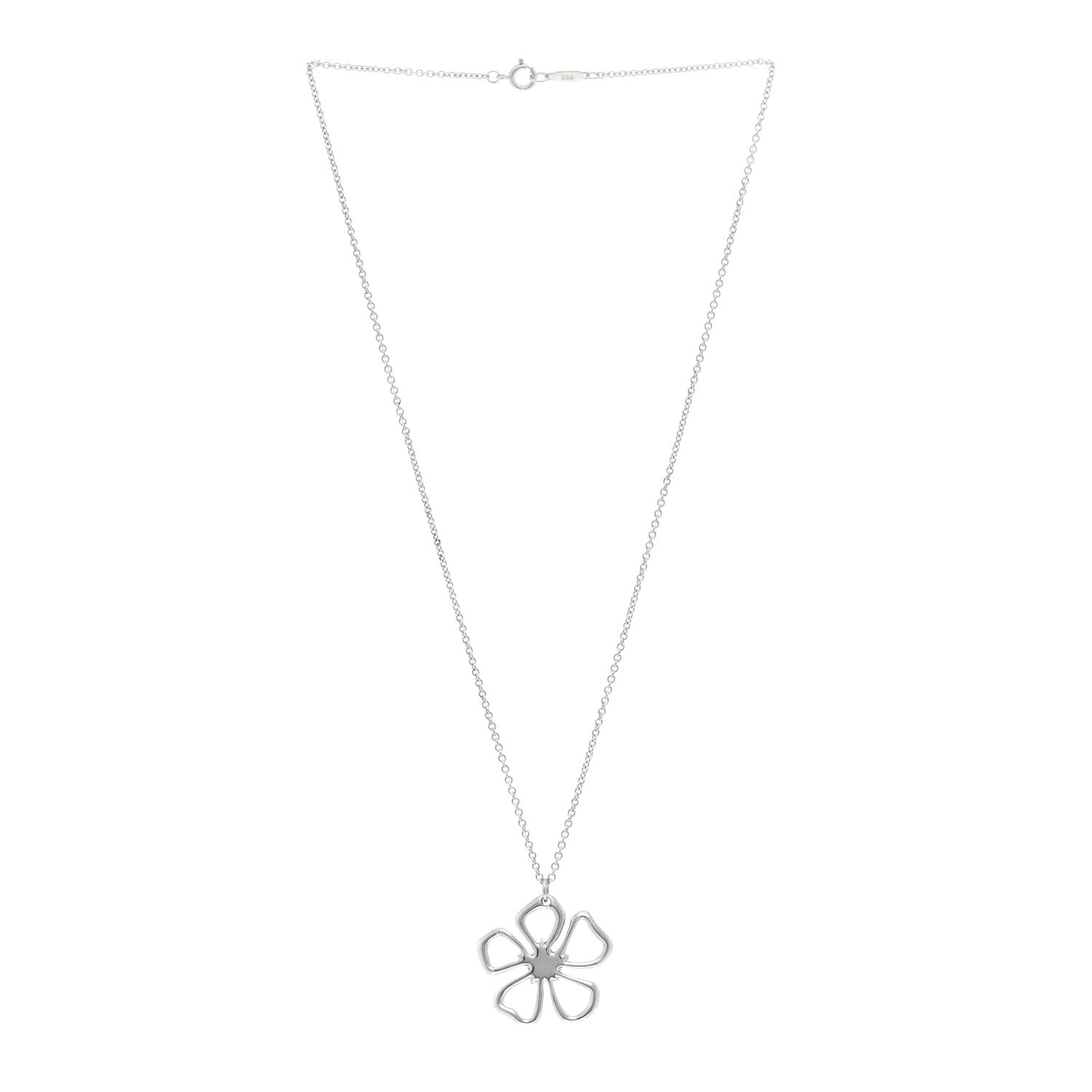 Tiffany Sterling Silver Open Flower Pendant Necklace 3 of 4
