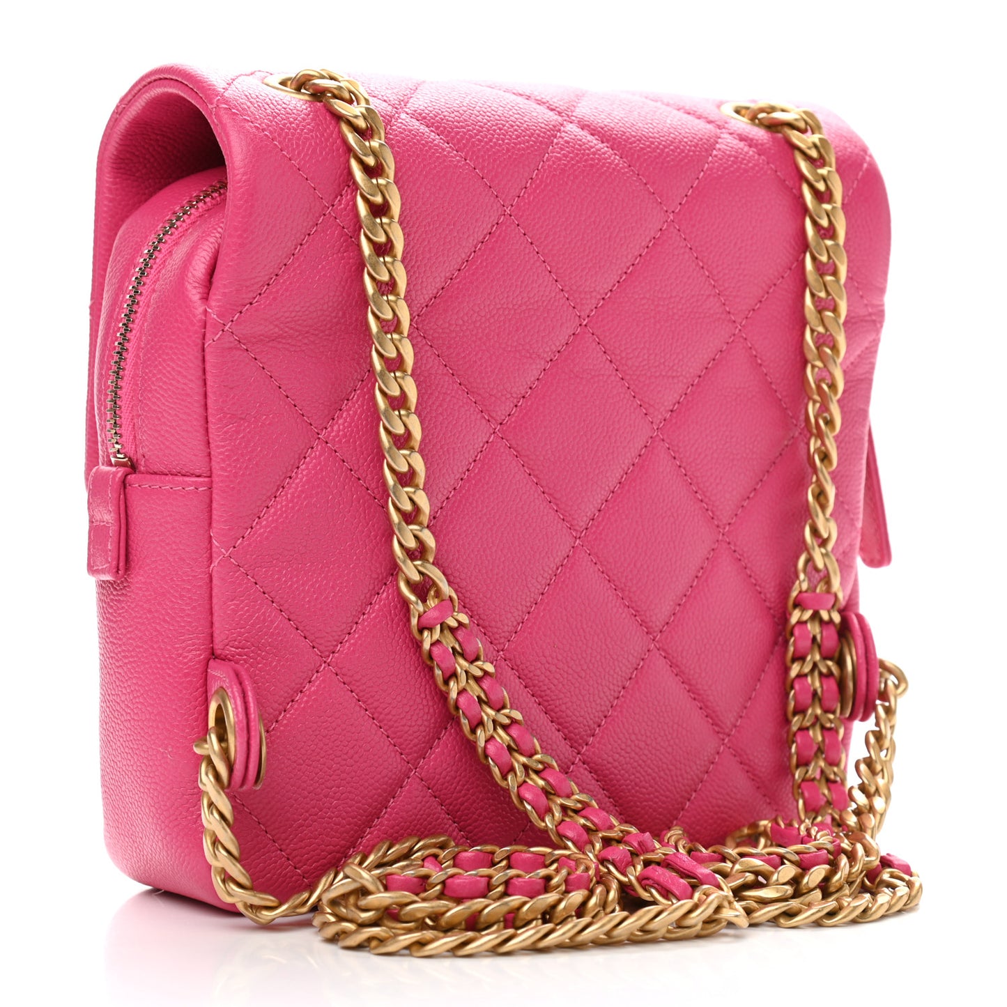 Shiny Caviar Quilted Chain Melody Backpack  Pink
