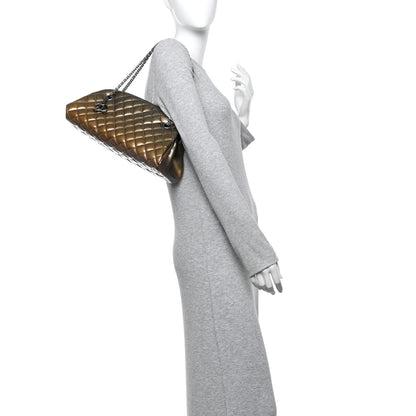 Chanel Metallic Patent Quilted Medium Just Mademoiselle Bowling Bag  Gold Degrade 2 of 10