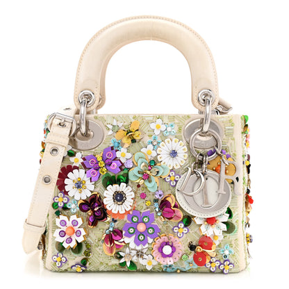 Christian Dior Satin Beaded Floral Embroidered Mini Lady Dior White Multicolor 1 of 13