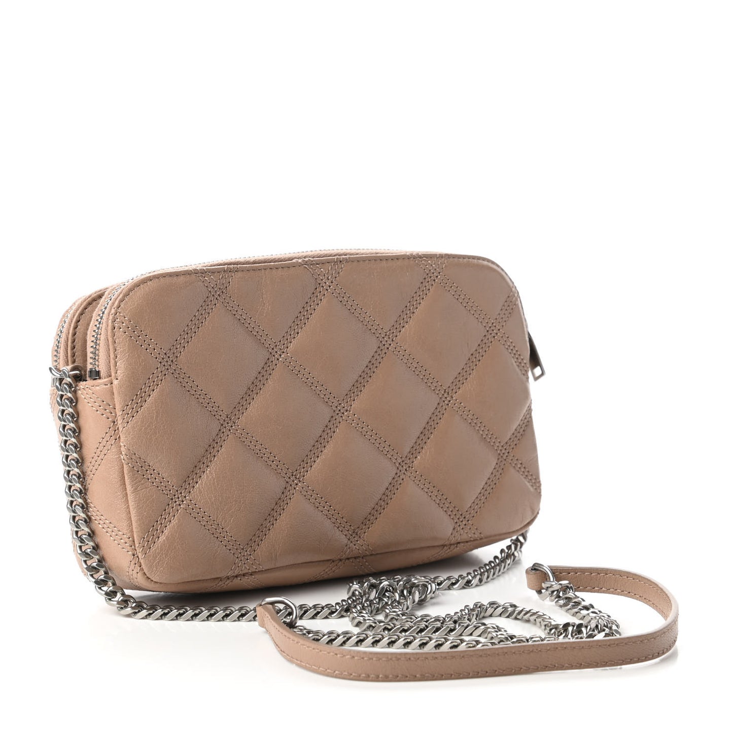 Grained Lambskin Quilted Mini Becky Double Zip Bag Dark Beige
