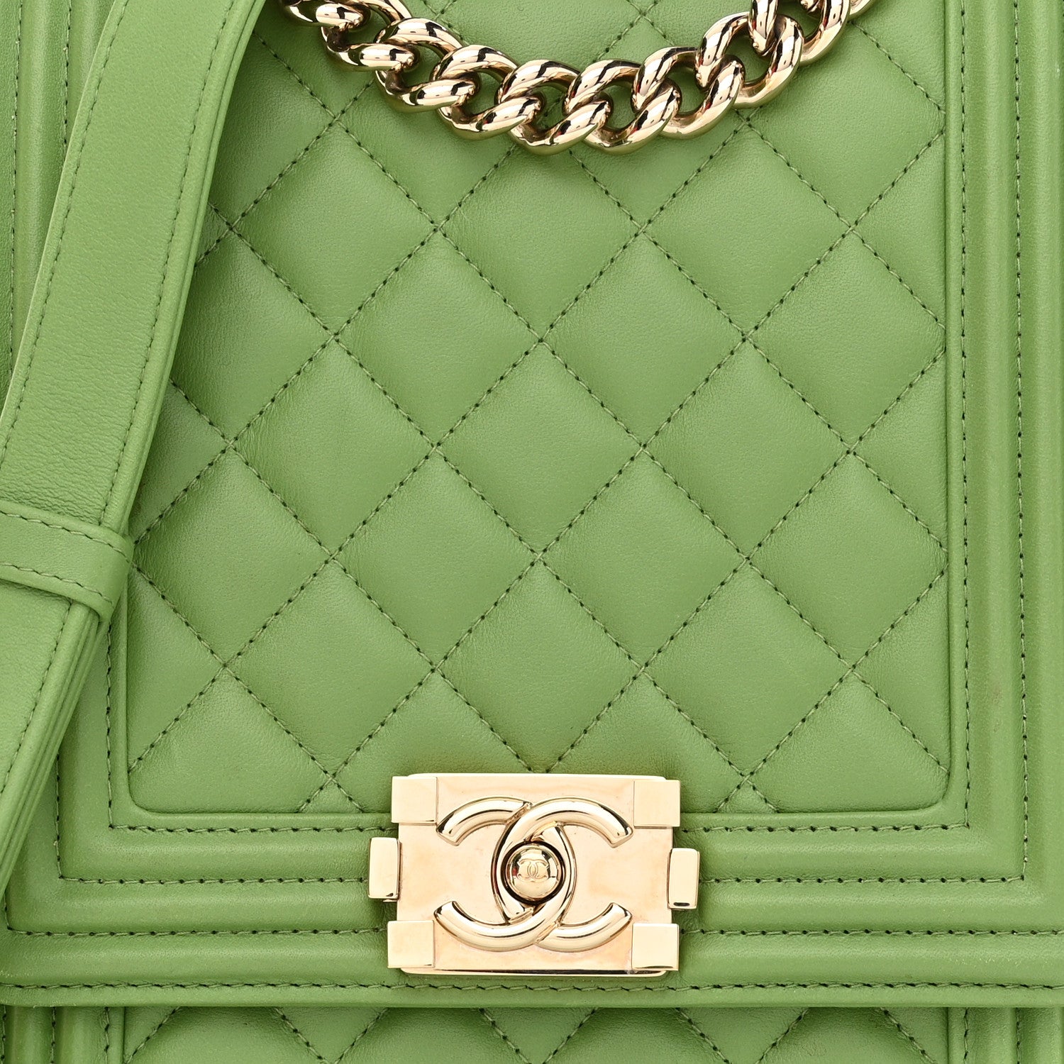 Chanel Calfskin Quilted North South Boy Flap Green 7 of 9