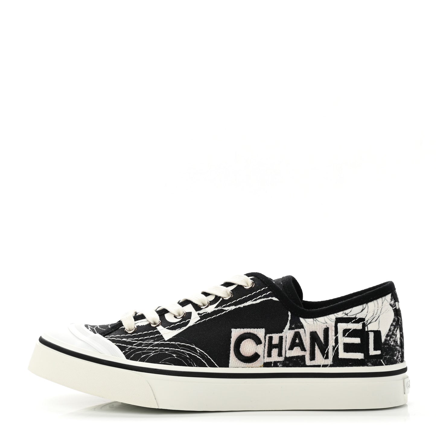 Printed Fabric Low Top Logo Sneakers 40.5 White Black