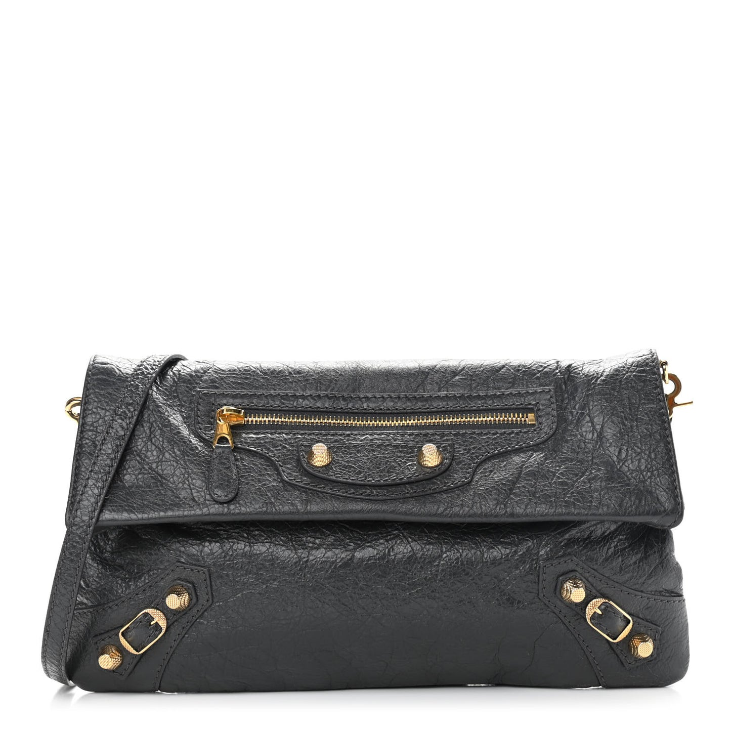 Agneau Giant 12 Gold Hardware Envelope Strap Clutch Gris Fossile