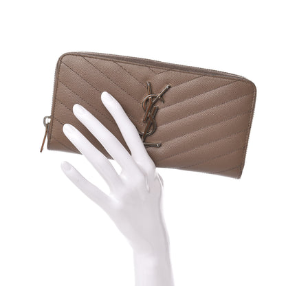 Saint Laurent Grain De Poudre Matelasse Chevron Monogram Zip Around Wallet Fard 2 of 8