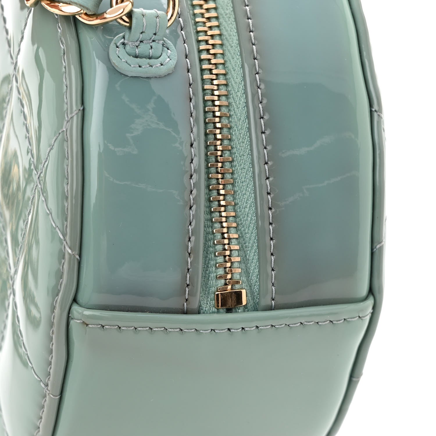 Chanel Patent Quilted Round Clutch With Chain Light Blue 11 of 11