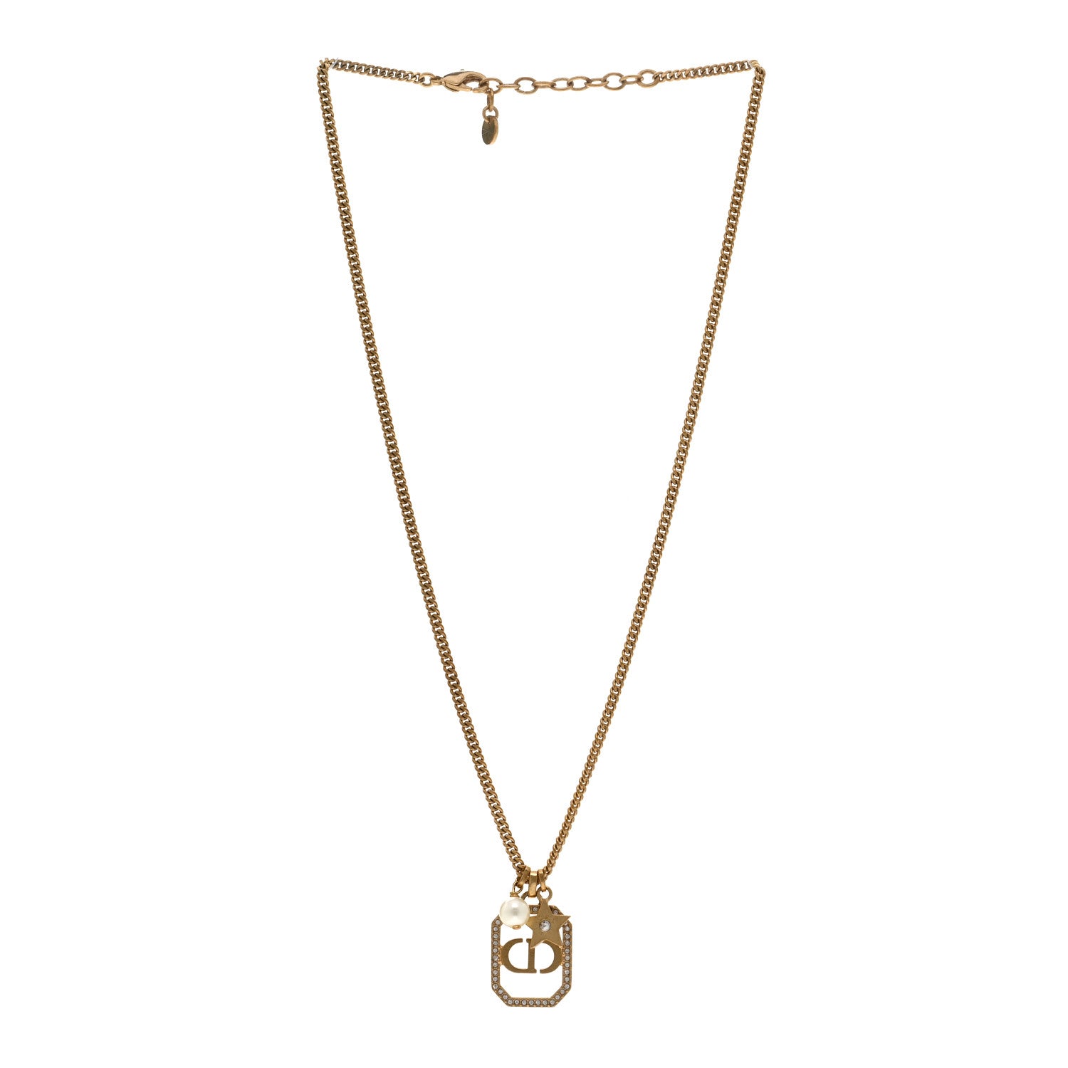 Christian Dior Crystal Pearl CD Star Necklace Gold 3 of 6