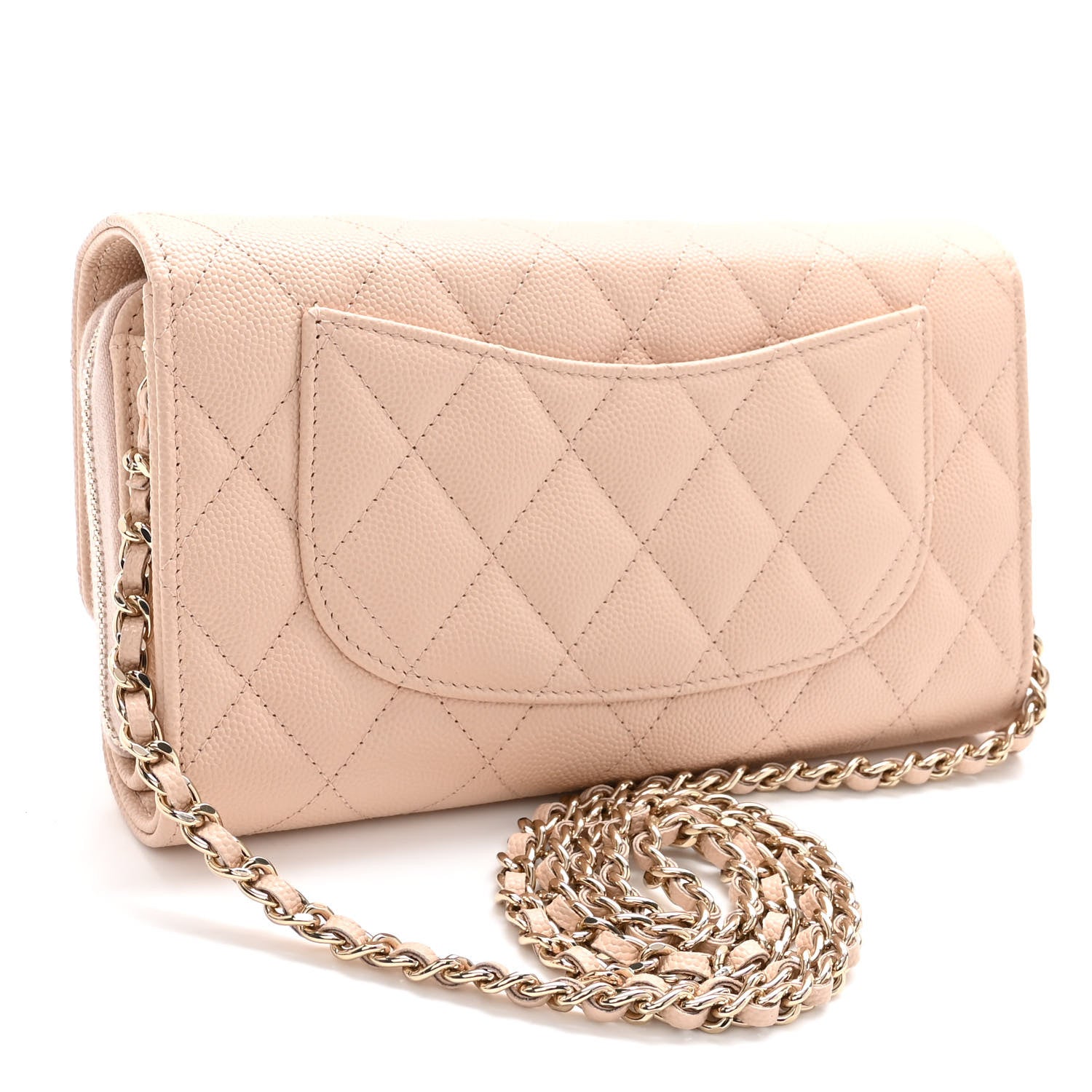 Chanel Caviar Quilted Phone Holder Wallet on Removable Chain Light Beige 3 of 12