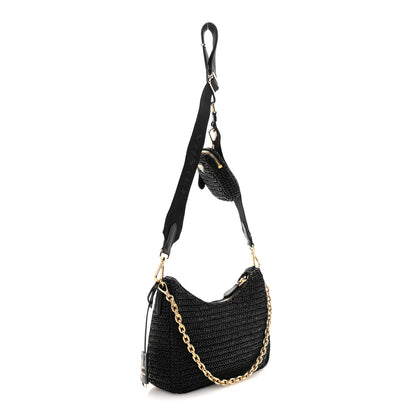 Prada Yarn Raffia Effect Crochet Re-Edition 2005 Shoulder Bag Black 3 of 9