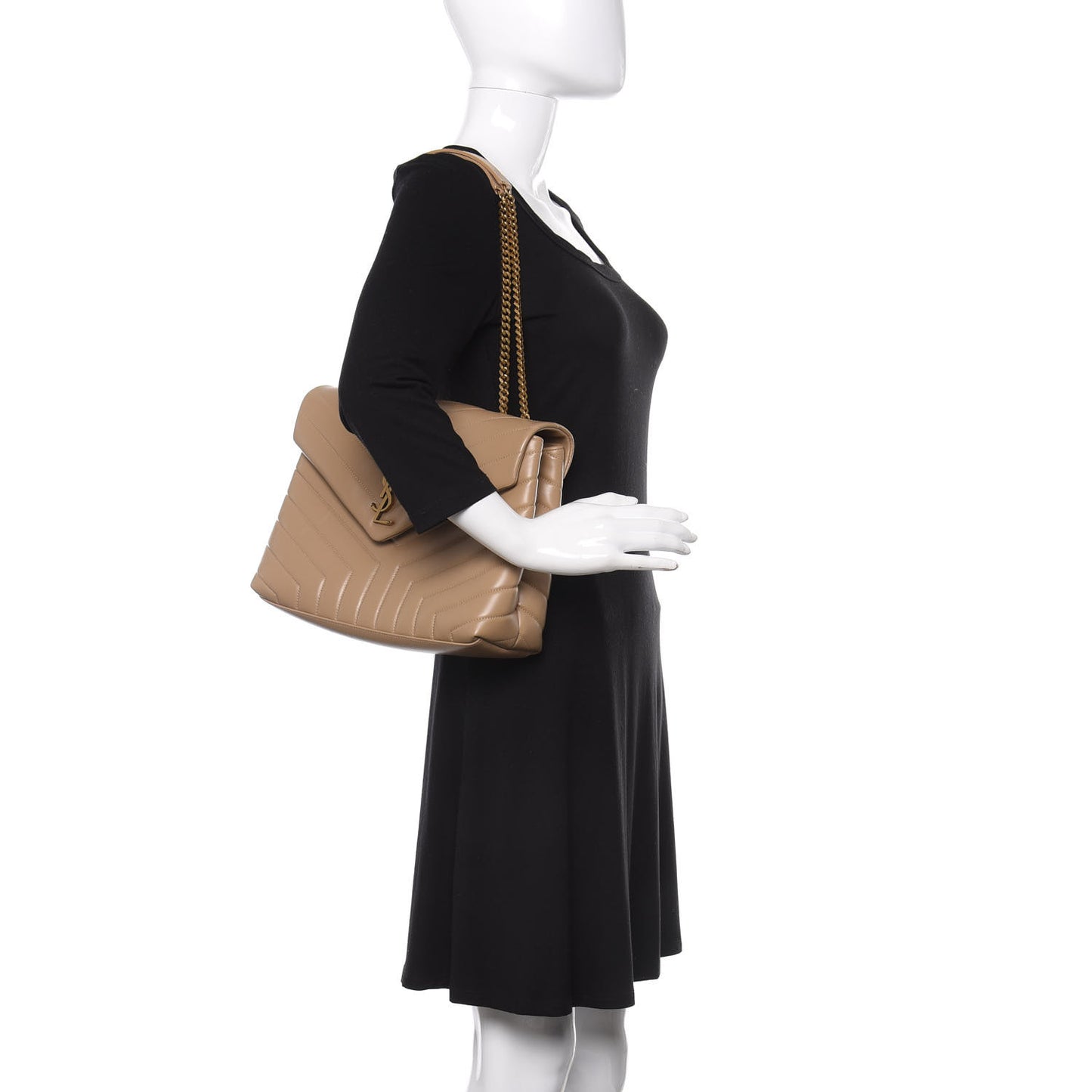 Calfskin Y Quilted Monogram Medium Loulou Chain Satchel Dark Beige