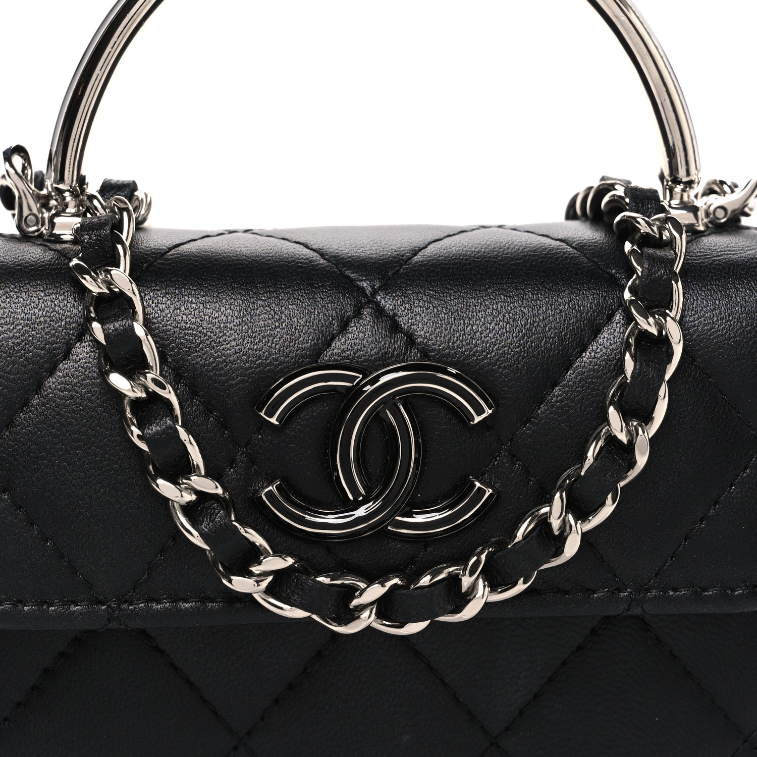 Chanel Lambskin Quilted Mini Metal Top Handle Flap Clutch With Chain  Black 8 of 10