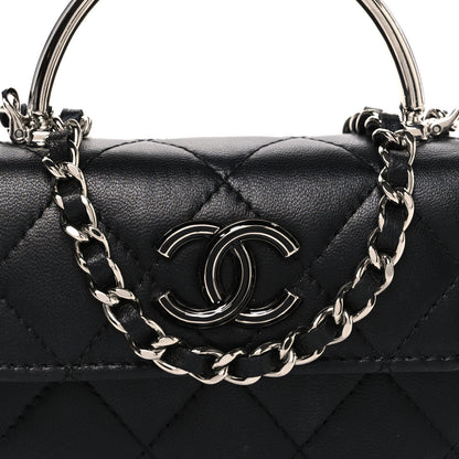Chanel Lambskin Quilted Mini Metal Top Handle Flap Clutch With Chain  Black 8 of 10