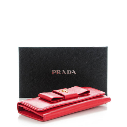 Prada Saffiano Bow Continental Wallet Fuoco 4 of 8