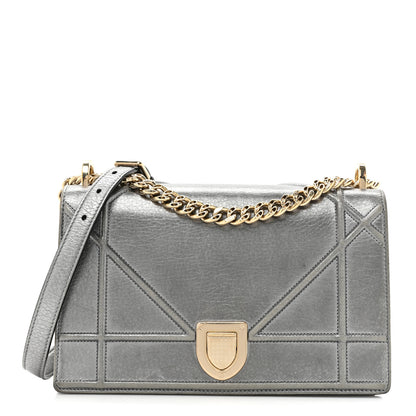 Christian Dior Metallic Grained Calfskin Medium Diorama Flap Bag Steel 1 of 15