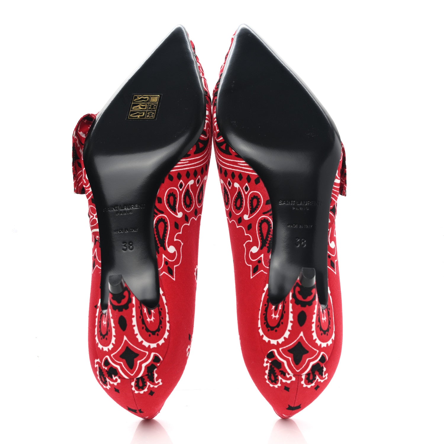 Saint Laurent Bandana Charlotte Kitten Heel Pumps 38 Red 5 of 8