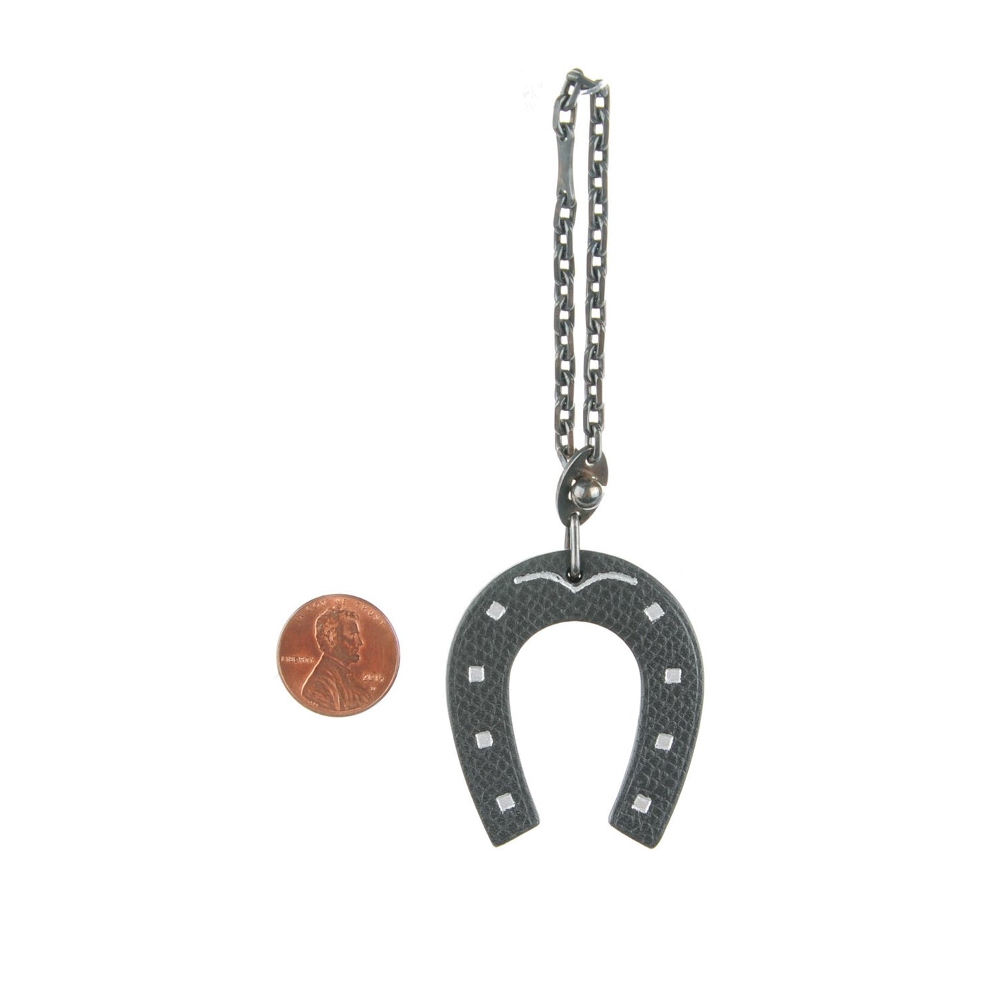 Epsom Lucky Horseshoe Bag Charm Graphite Orange