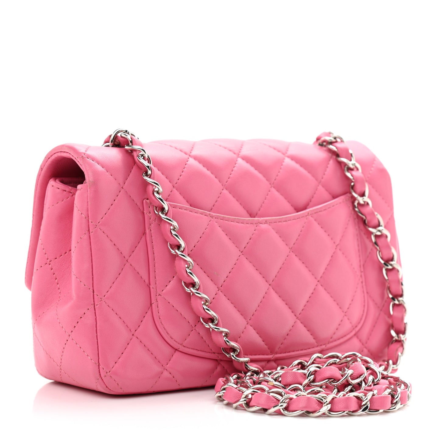 Lambskin Quilted Mini Rectangular Flap Dark Pink