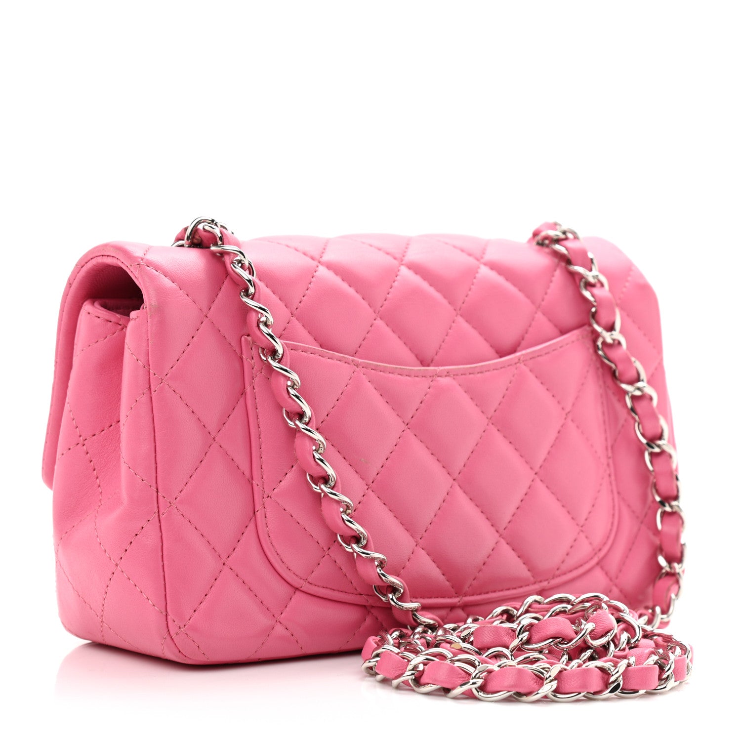 Chanel Lambskin Quilted Mini Rectangular Flap Dark Pink 3 of 14