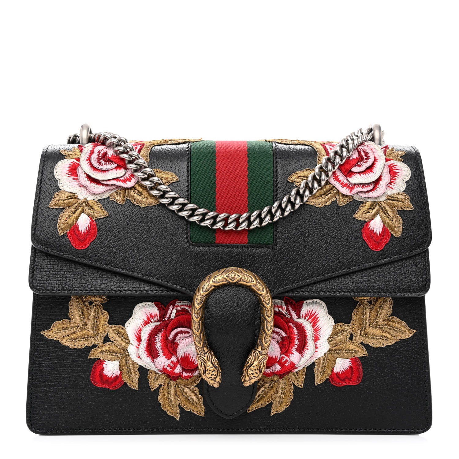Gucci Calfskin Web Floral Embroidered Medium Dionysus Shoulder Bag Black 1 of 10