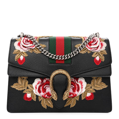 Gucci Calfskin Web Floral Embroidered Medium Dionysus Shoulder Bag Black 1 of 10