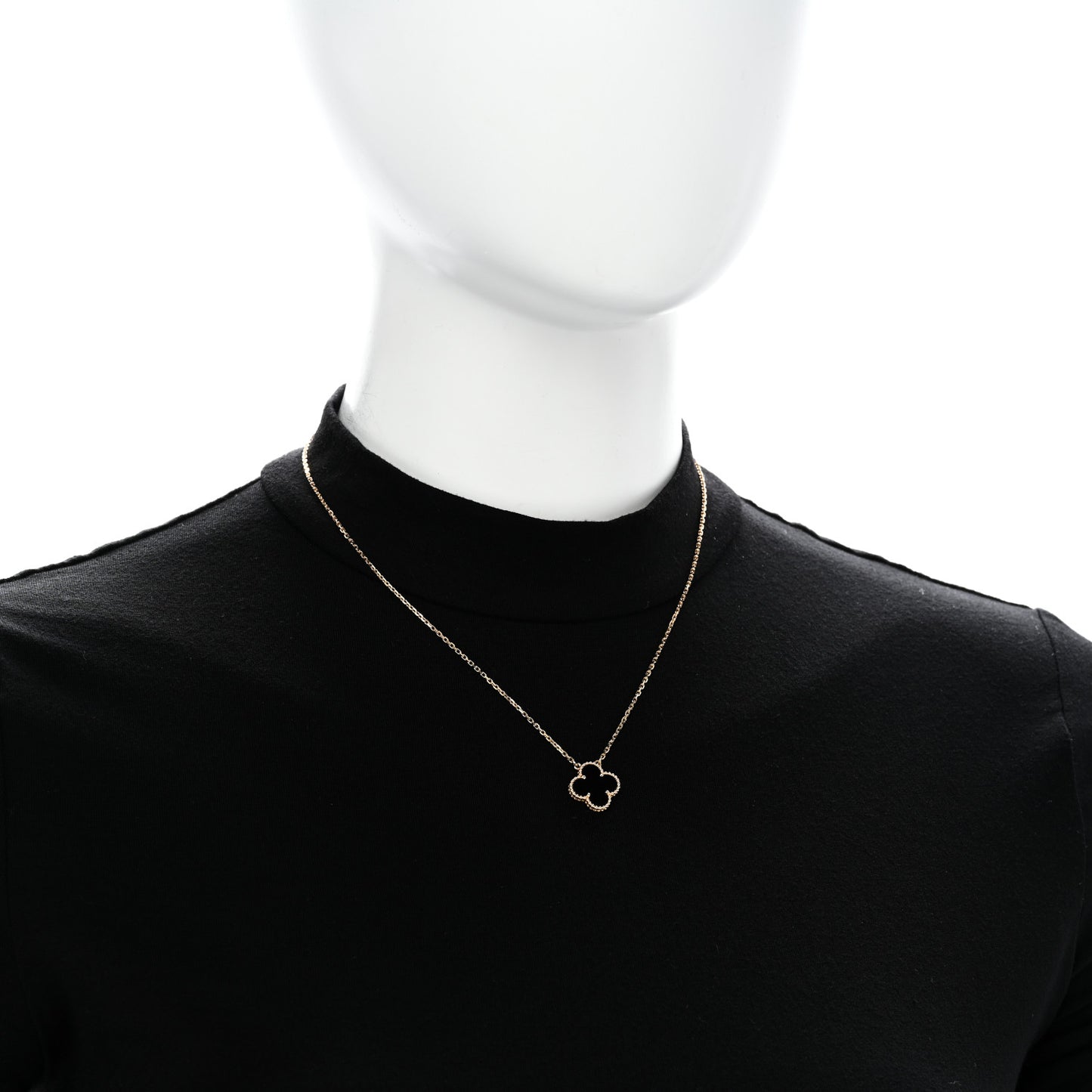 18K Yellow Gold Black Onyx Vintage Alhambra Pendant Necklace