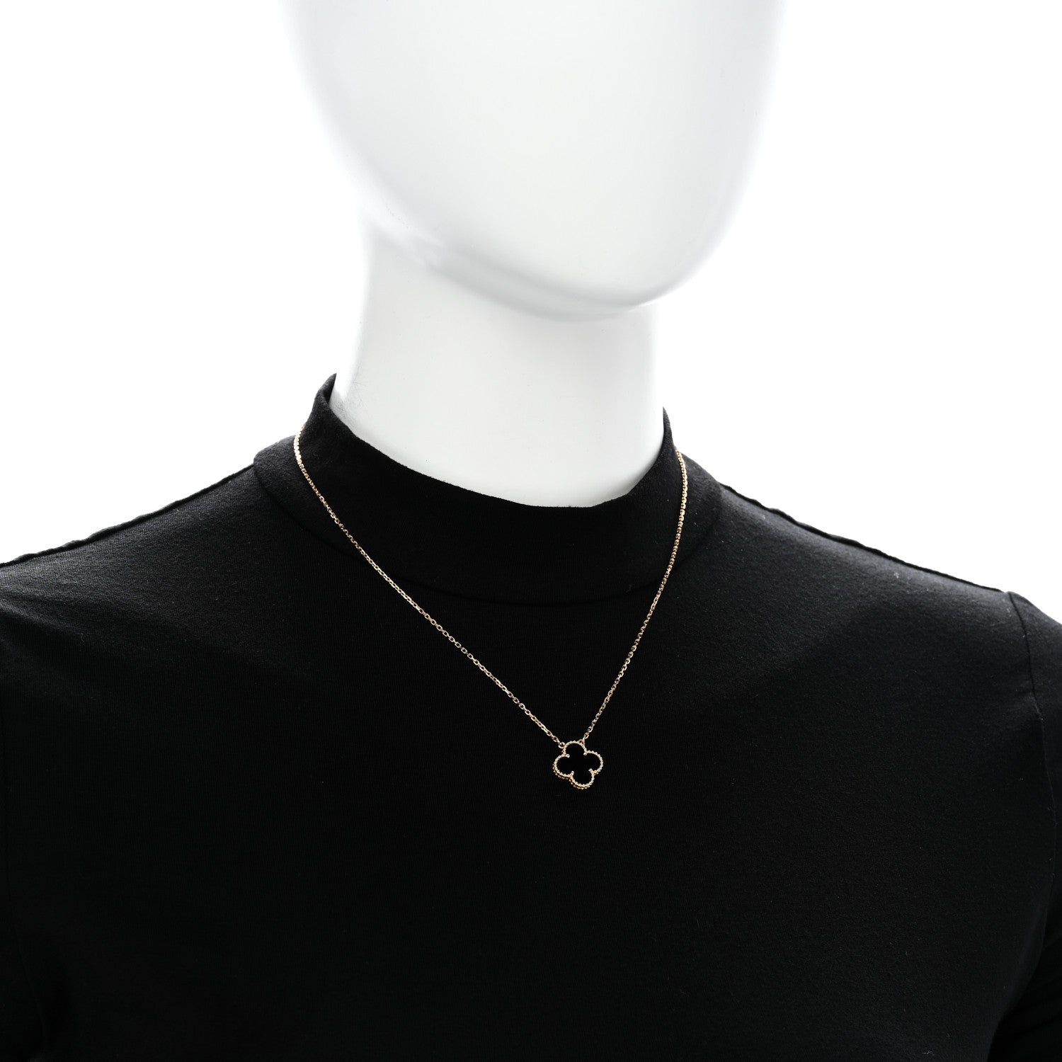 Van Cleef & Arpels 18K Yellow Gold Black Onyx Vintage Alhambra Pendant Necklace 2 of 6
