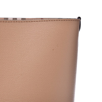Burberry Grainy Calfskin Haymarket Check Medium Reversible Tote Camel 17 of 18