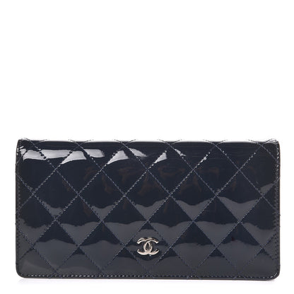 Chanel Patent Quilted Yen Wallet Dark Blue 1 of 10