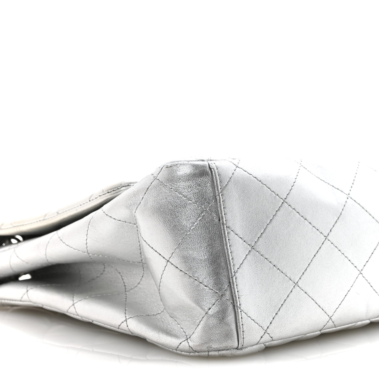Metallic Lambskin Quilted Maxi Single Flap Silver