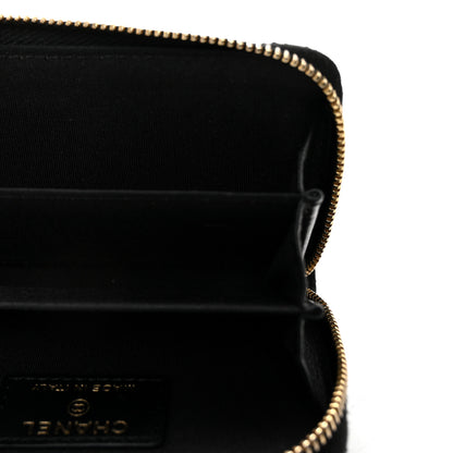 Chanel Lambskin Studded Quilted Compact Zip Around Wallet Black 5 of 7