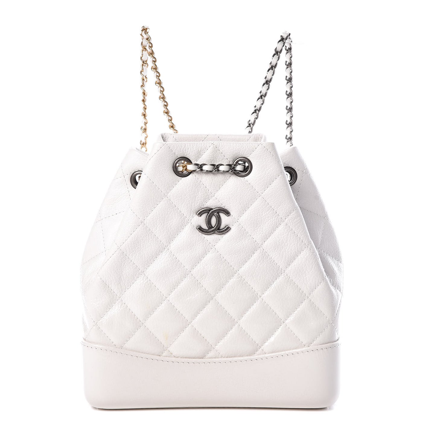 Patent Goatskin Quilted Small Gabrielle Backpack White