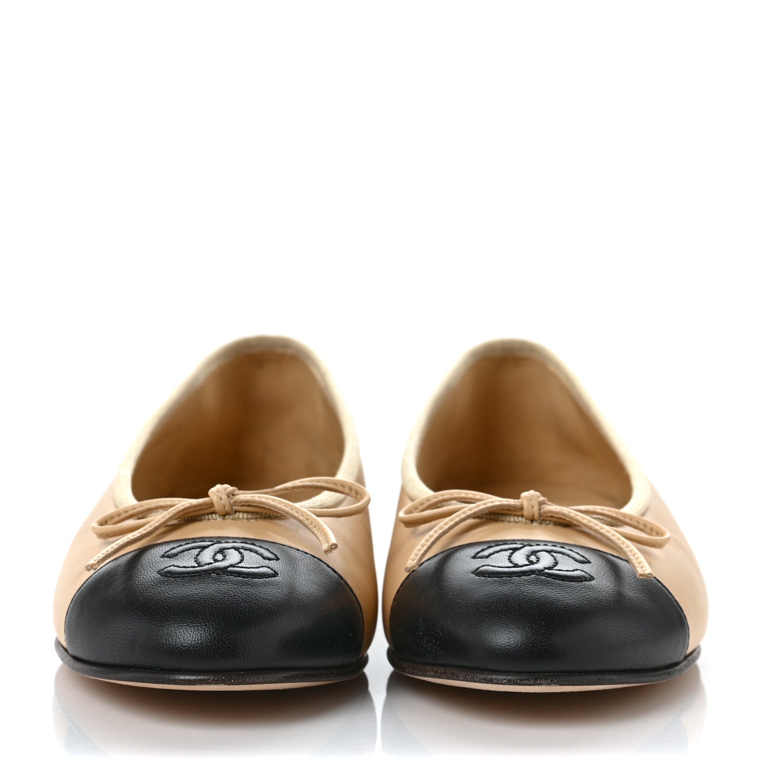 Chanel Lambskin Cap Toe Ballerina Flats 36 Beige Black 2 of 8