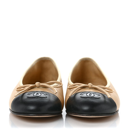 Chanel Lambskin Cap Toe Ballerina Flats 36 Beige Black 2 of 8