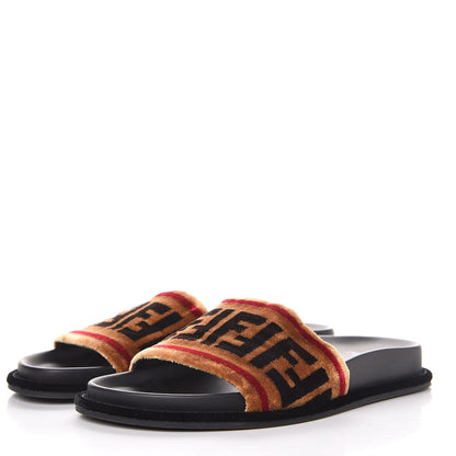 Fendi Velvet FF Slide Sandals 37 Testa di Moro Tobacco Fragola 3 of 10