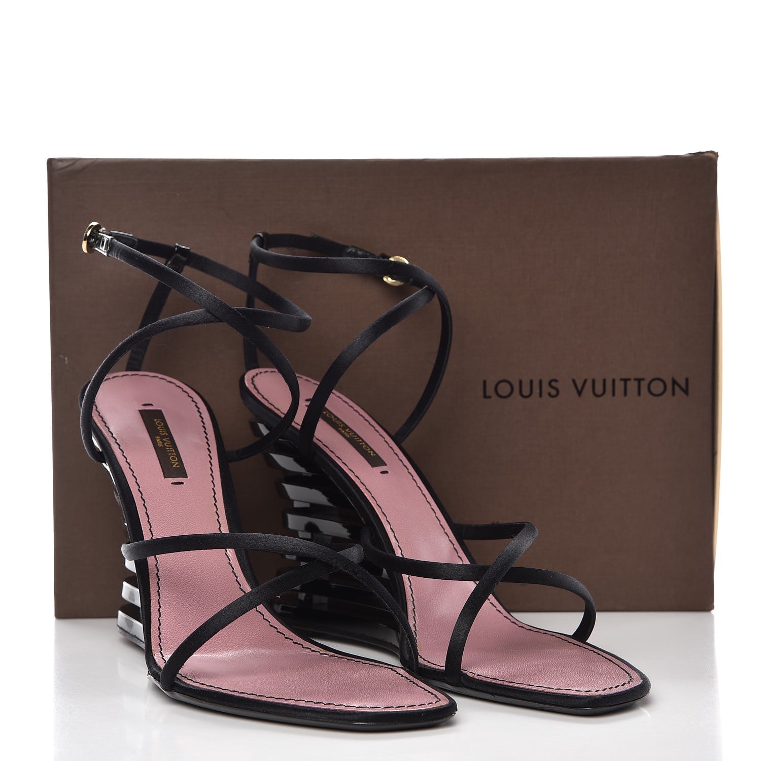 Louis Vuitton Resin Satin Wedge Sandals 39 Black 12 of 12