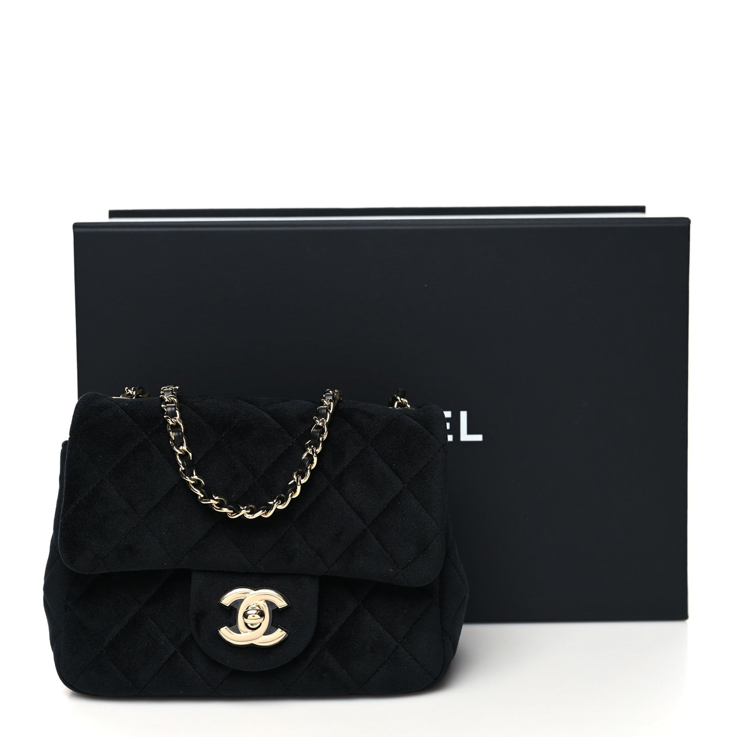 Velvet Quilted Mini Pearl Crush Flap Black