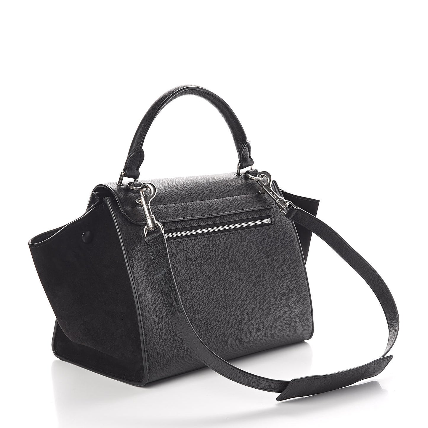 Drummed Calfskin Suede Small Trapeze Black