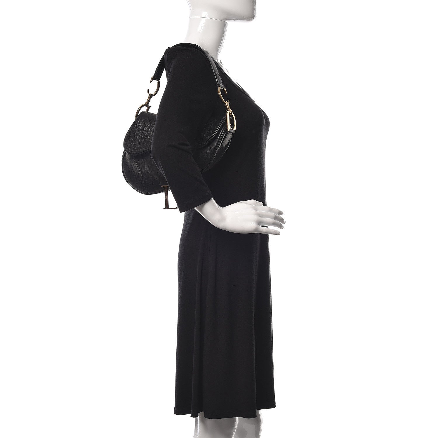 Christian Dior Ostrich Saddle Bag Black 2 of 10