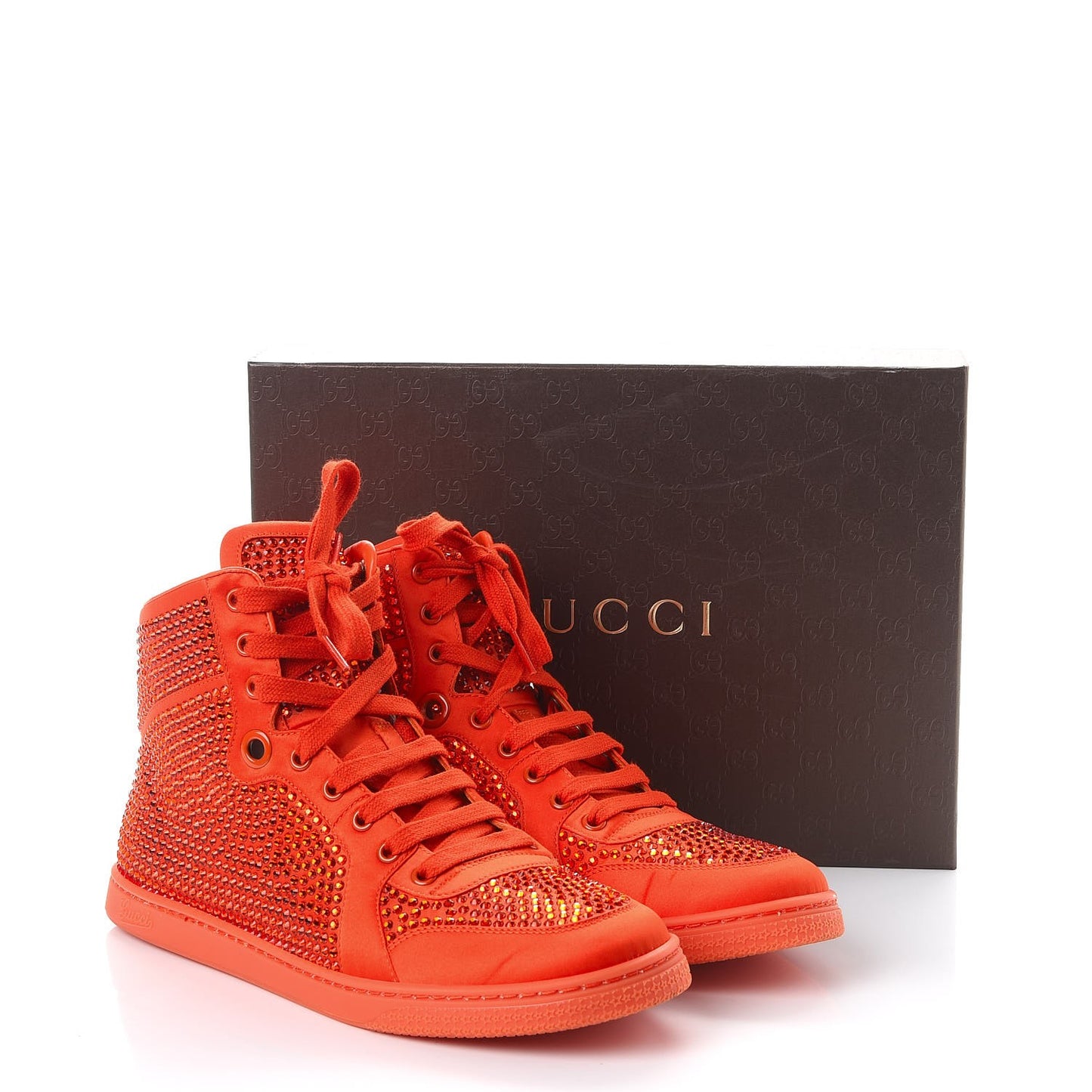 Satin Crystal High Top Sneakers 41.5 Orange
