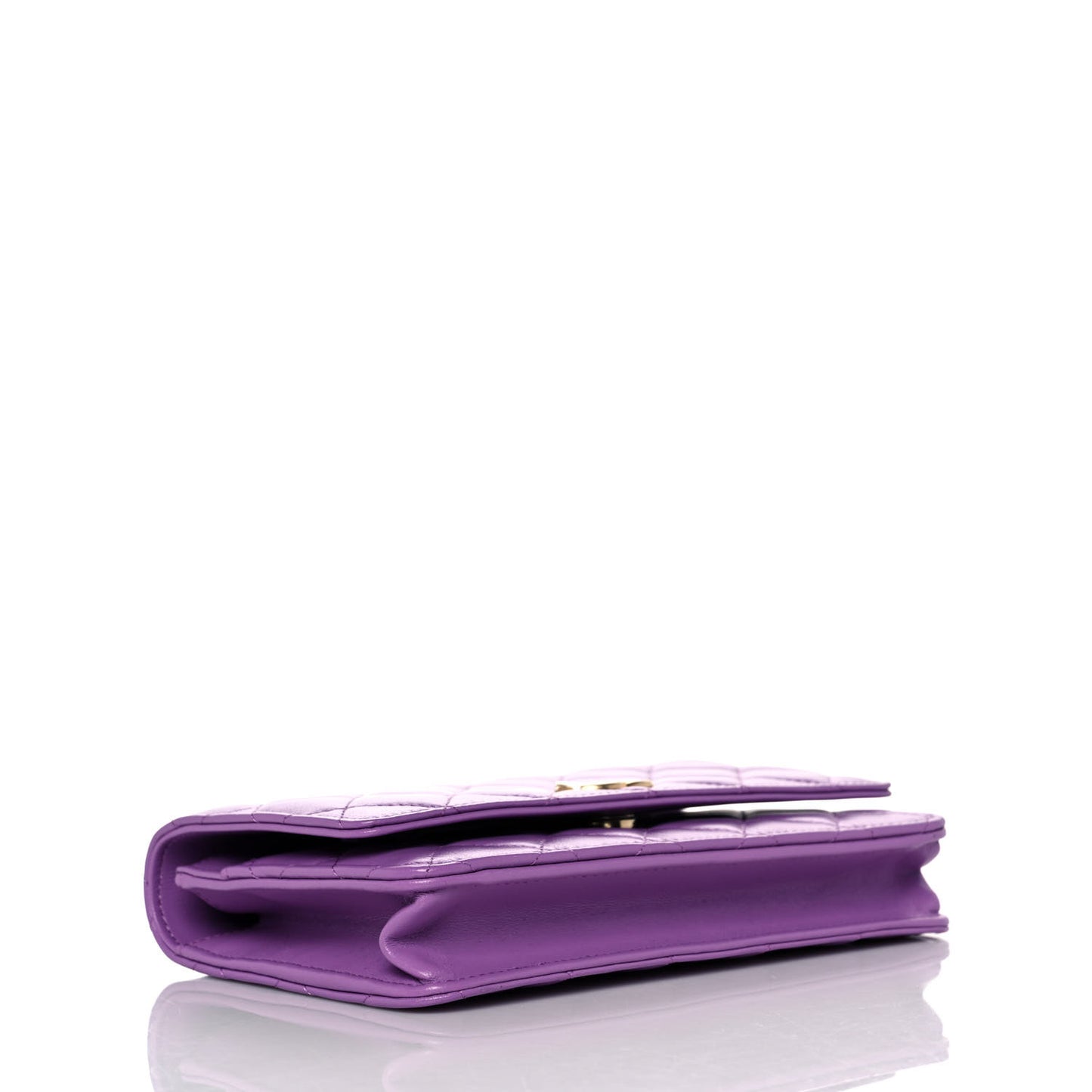 Lambskin Quilted Pick Me Up Wallet On Chain WOC Purple