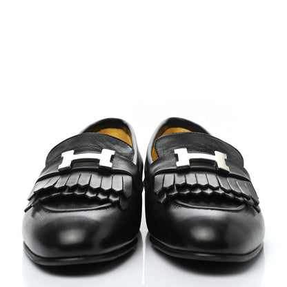 Hermes Goatskin Womens Royal Loafers 38 Black 3 of 20